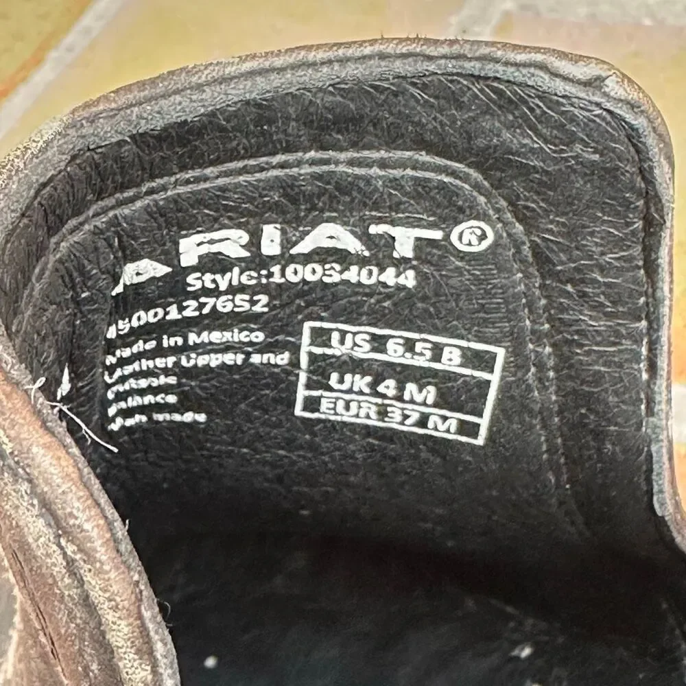 Ariat Dixon Western Bootie Distressed Black Snip Toe Heel Womens 6.5 NEW